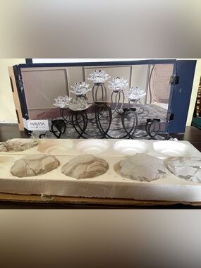 Mikasa clear lotus loop tea light candelabra crystal and wrought iron.